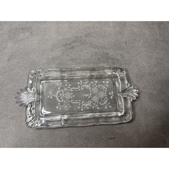 VTG Fostoria Meadow Etched Clear Glass Creamer Sugar Tray - Picture 10 of 13